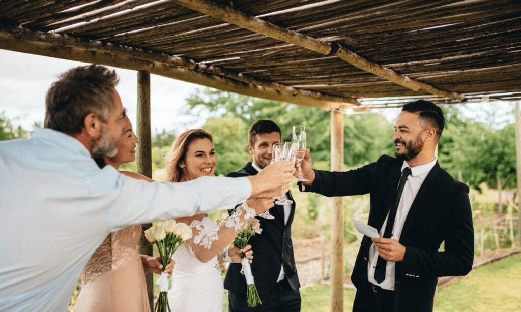 Celebratory toast at a wedding