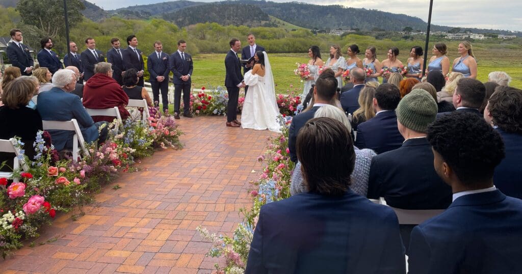 Wedding ceremony at the iconic Mission Ranch Inn, in Carmel-by-the-Sea, California with wedding DJ Justin Warwick of DJ Enterprises Mobile Disc Jockey