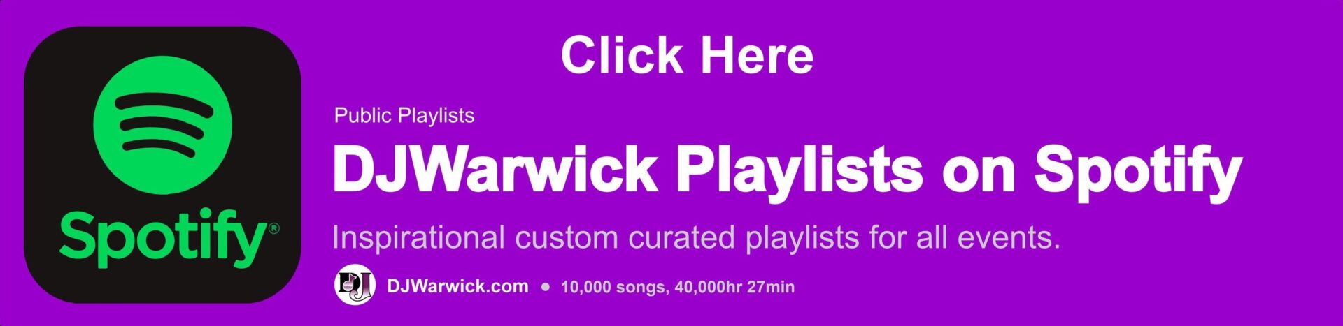 DJ Warwick Spotify Playlist clicker for custom curated wedding and event DJ song lists.