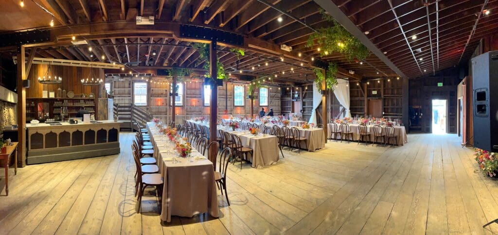 The Barns at Cooper Molera in downtown Monterey, California. Monterey wedding DJ Justin Warwick of DJ Enterprises Mobile Disc Jockey. Rustic Barn Wedding Venue | Monterey wedding venues | wedding DJs in Monterey, CA | The best local wedding DJ in Monterey | destination wedding DJ | the Barns at Cooper Molera wedding DJ | preferred vendors Barns at Cooper Molera