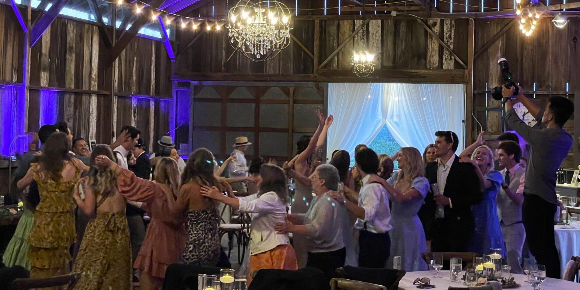 Group dancing at a wedding reception in Monterey Ca. DJ Enterprises Mobile Disc Jockey Monterey-Carmel-Santa Cruz-Pebble Beach Line dancing